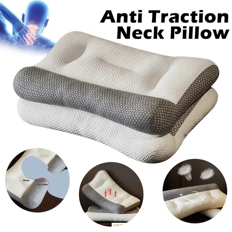 Orthopedic Pillow for Cervical Support & Sleep Aid, Reverse Traction Zoned Design with Soy Fiber Knitted Core (Home/Dorm Use)