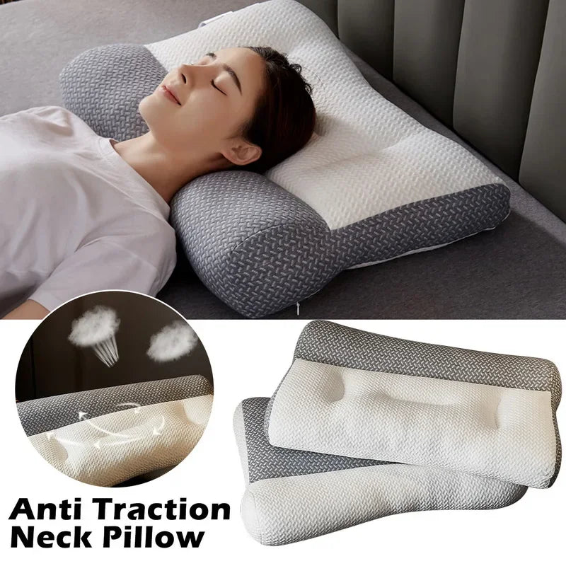 Orthopedic Pillow for Cervical Support & Sleep Aid, Reverse Traction Zoned Design with Soy Fiber Knitted Core (Home/Dorm Use)